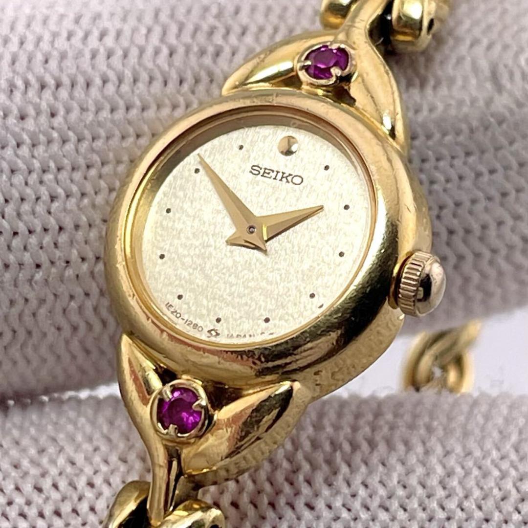 【新品電池◎/稼働】セイコー 2Pカラーストーン ルビー ゴールドウォッチ 時計