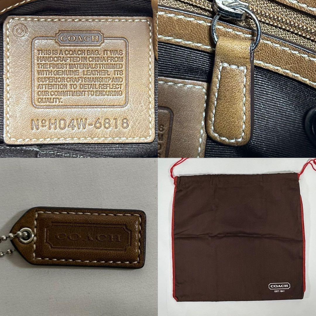 【美品/保存袋付】コーチ 6818 シグネチャー ワンハンドバッグ 肩掛け 茶