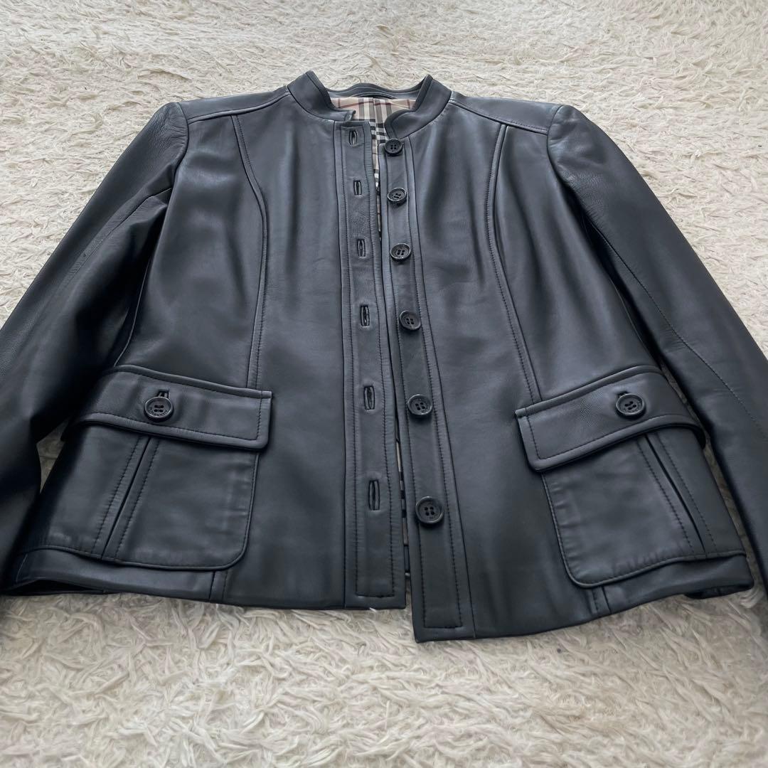 【極美品】バーバリー ロンドン ラム レザージャケット ノバチェック 黒 38
