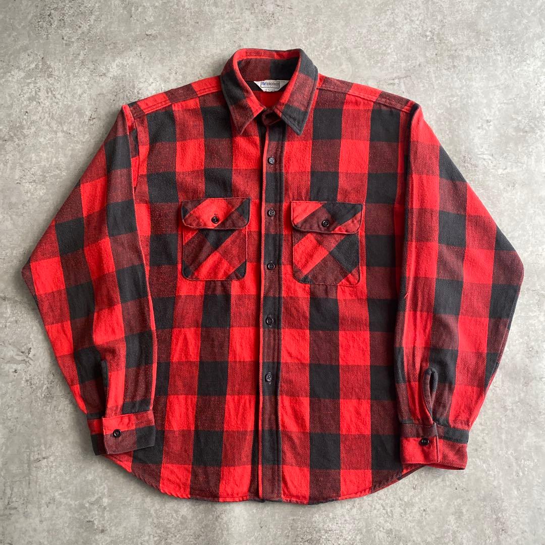 好配色70sファイブブラザーFIVE BROTHERネルシャツUSA製L赤×黒