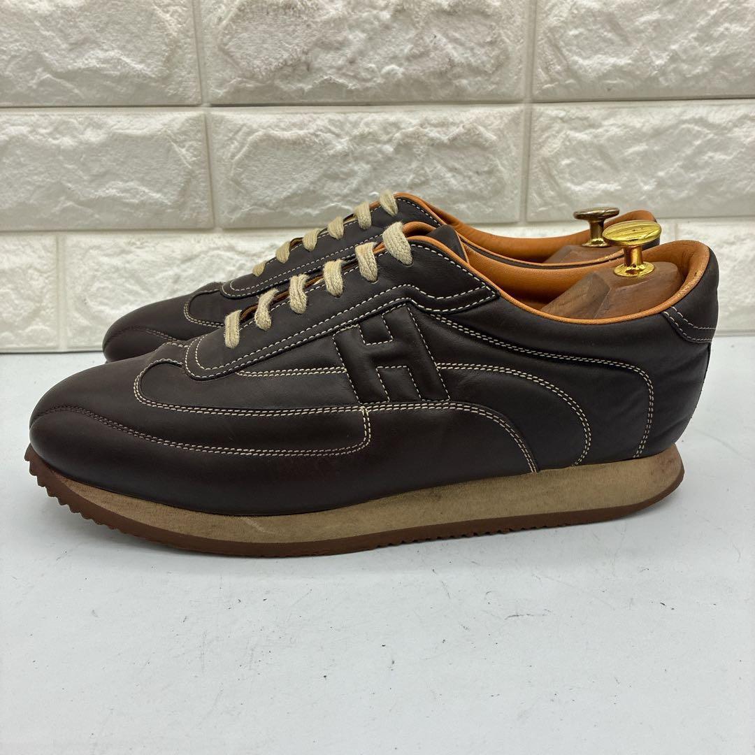 【良品】HERMES エルメス クイック レザースニーカー 40.5 ブラウン