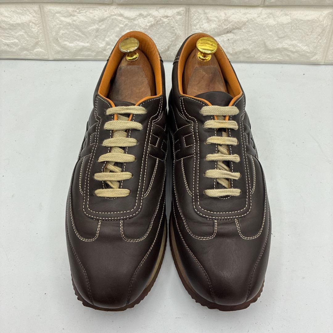 【良品】HERMES エルメス クイック レザースニーカー 40.5 ブラウン