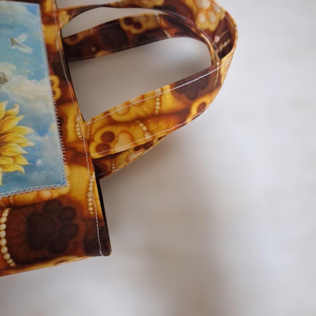 激レアねこパネル生地　ハンドメイド　ミニバック　まちなしバッグ　ポーチ