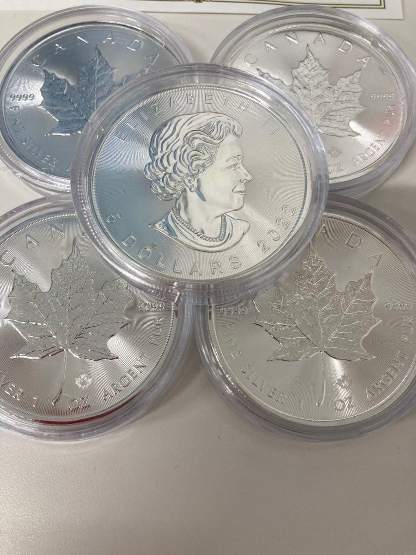 メイプルリーフ銀貨 1オンス　2022年製　5枚セット