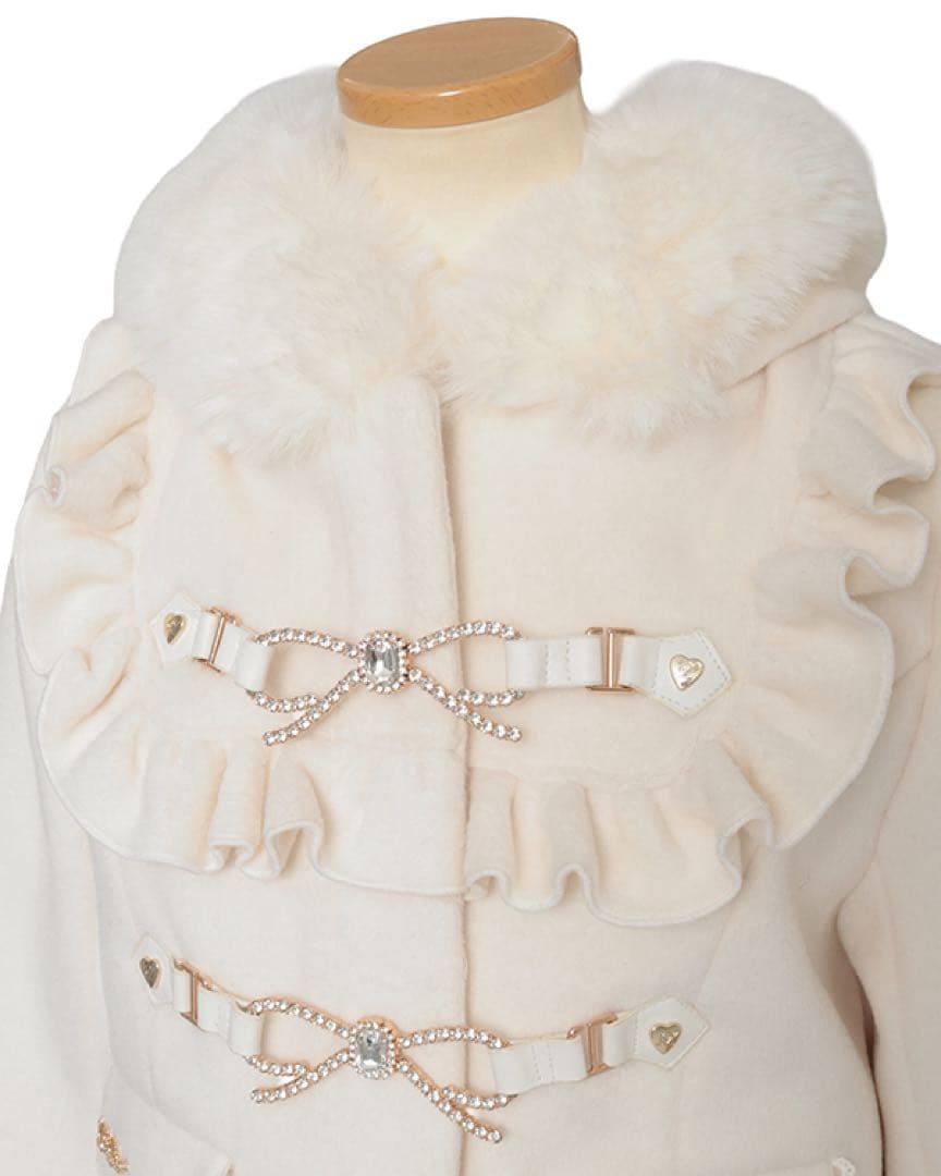 LIZLISA ビジューリボンショートフードコート ホワイト ♥試着のみ