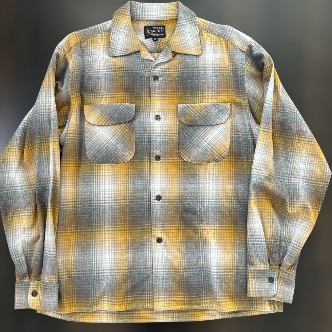 ペンドルトン　グレー　ベージュ　イエロー　ホワイト　ボードシャツ　オープンカラー
