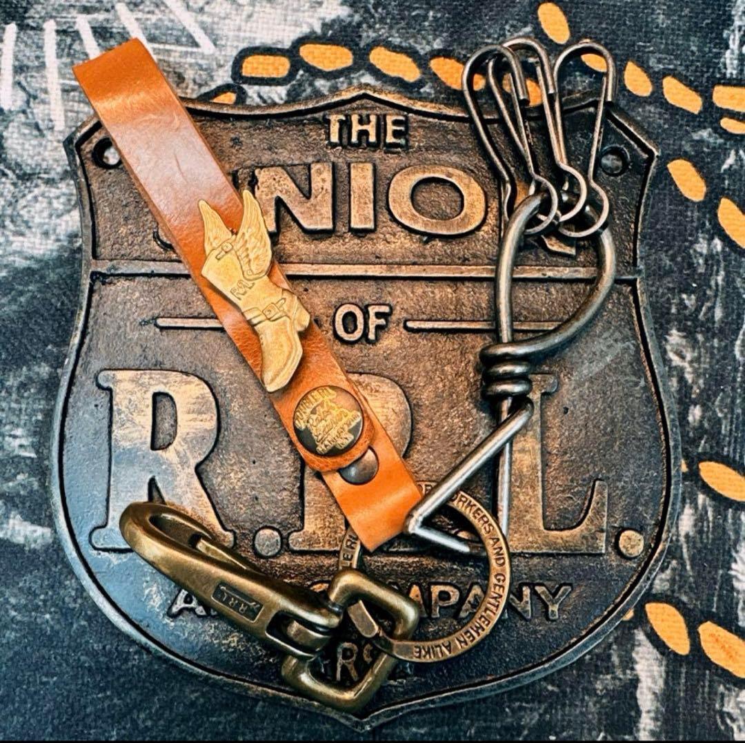 未使用　RRL 銅製ブーツ翼バッジ＆キーホルダーセット