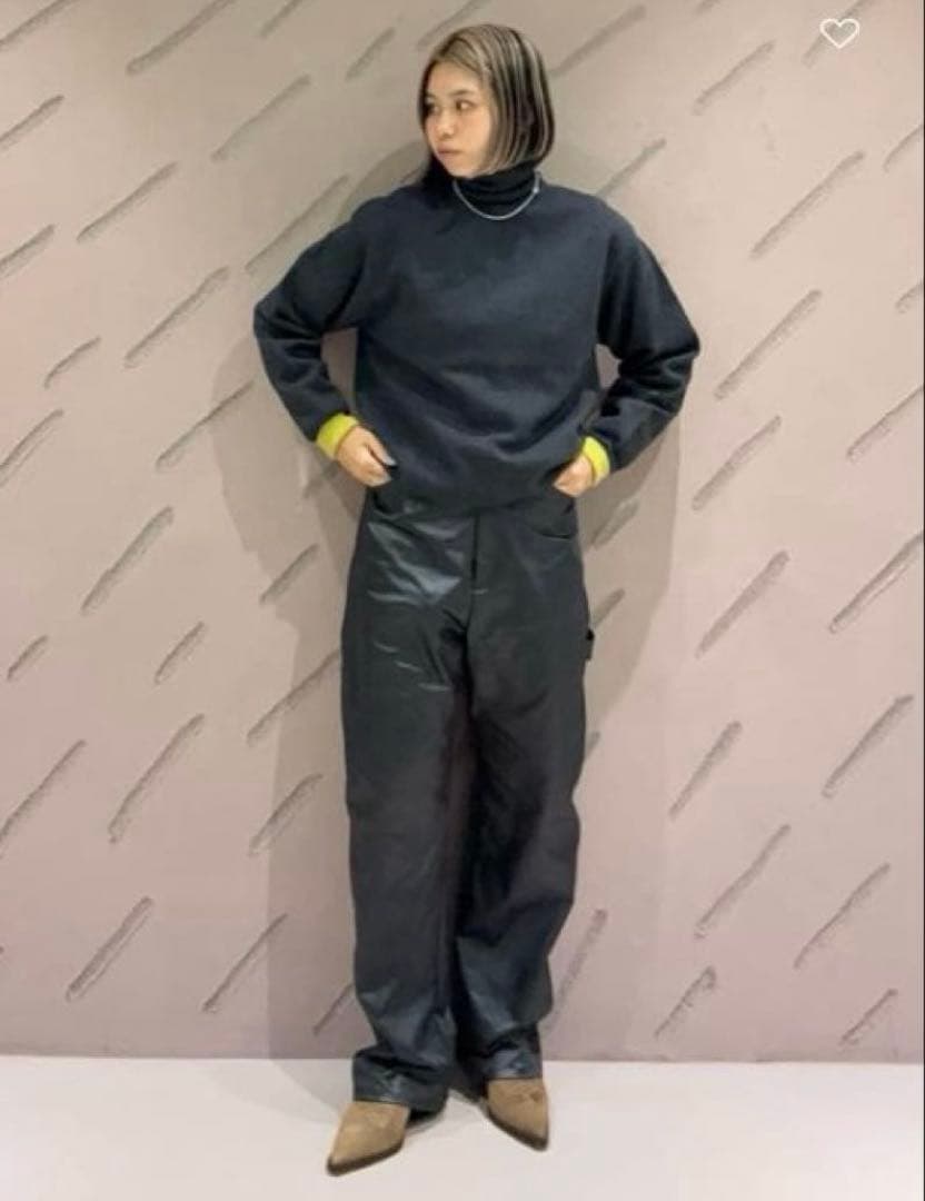 6（ROKU）　コットンウールミラノリブ タートルネック ニット　ダークグレー