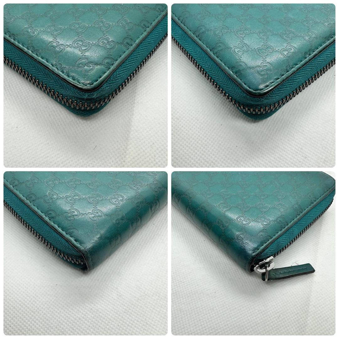 ✨希少 美品✨グッチ GG マイクロシマ レザー ラウンド ファスナー グリーン