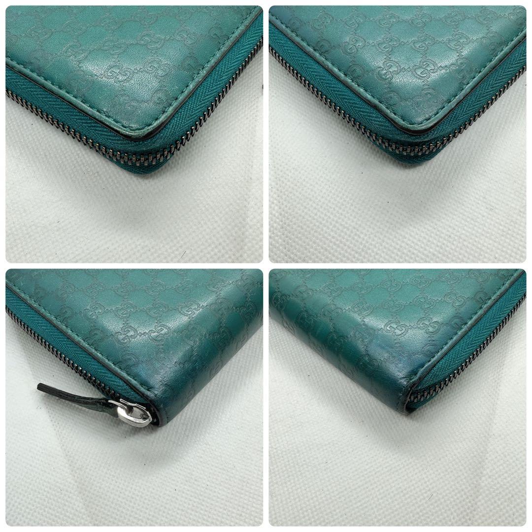 ✨希少 美品✨グッチ GG マイクロシマ レザー ラウンド ファスナー グリーン