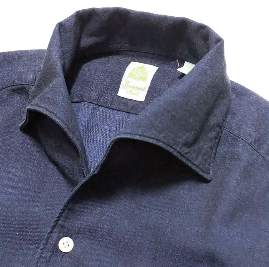 新作 フィナモレ MANUEL ワンピースカラー インディゴ デニムシャツ 38