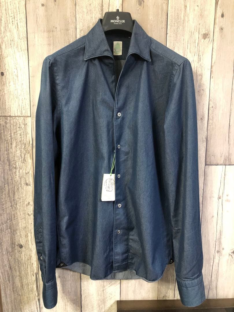 新作 フィナモレ MANUEL ワンピースカラー インディゴ デニムシャツ 38