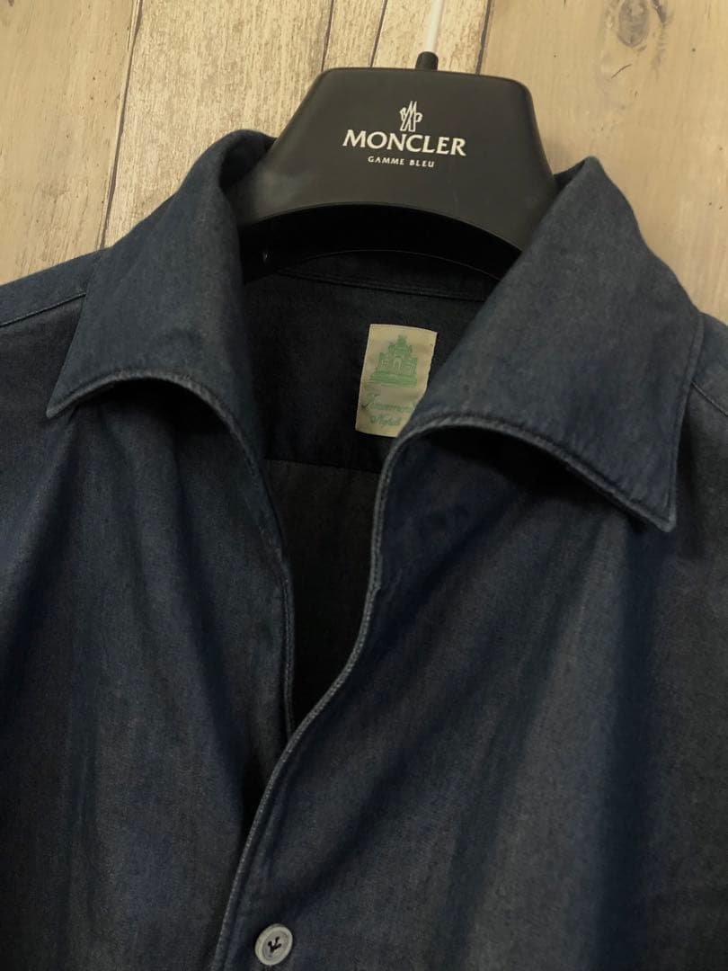 新作 フィナモレ MANUEL ワンピースカラー インディゴ デニムシャツ 38