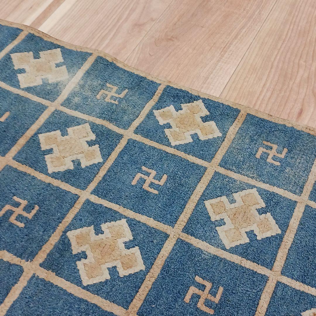 Y1128-2 幻の古緞通 赤穂緞通 卍格子文段通 絨毯 189×91㎝