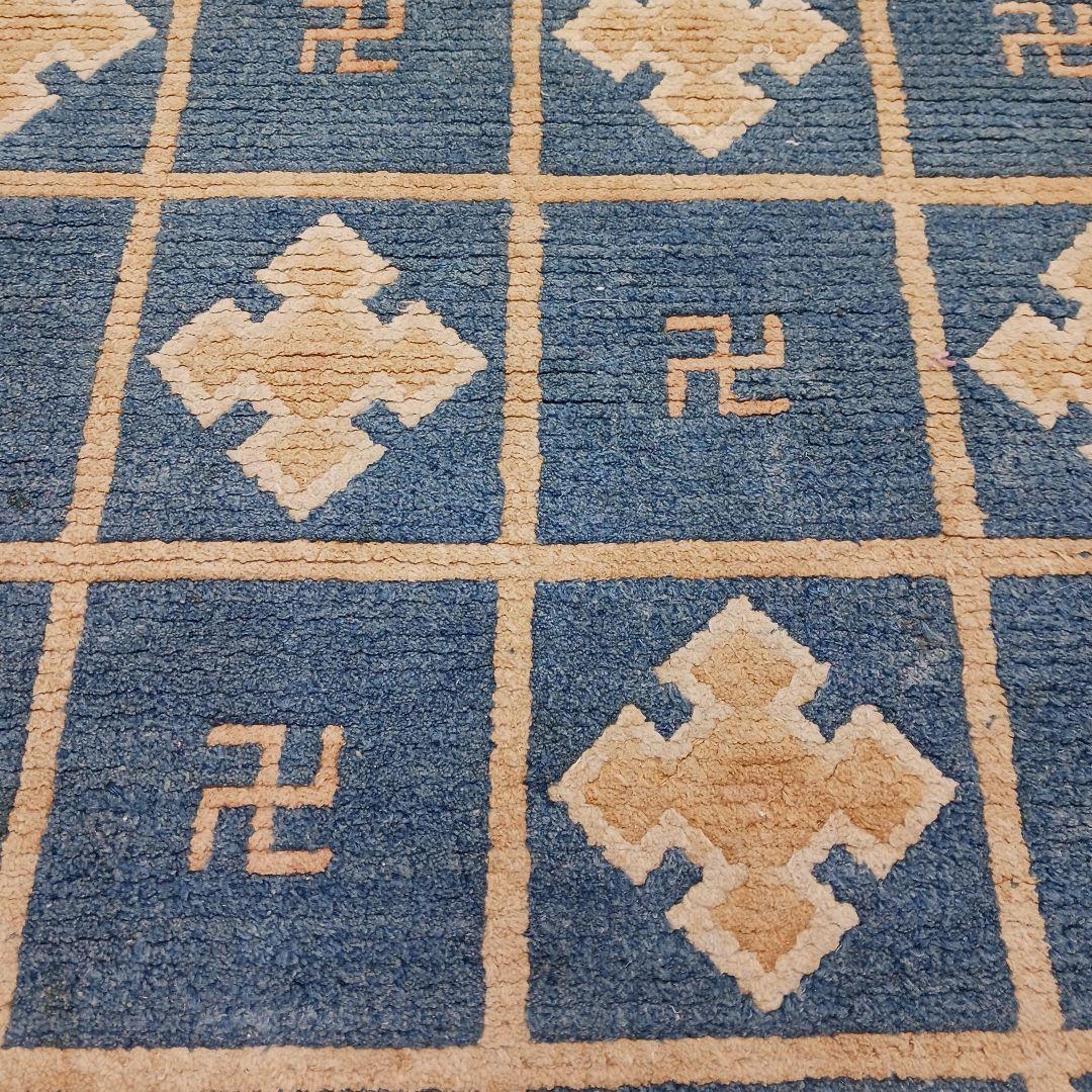 Y1128-2 幻の古緞通 赤穂緞通 卍格子文段通 絨毯 189×91㎝