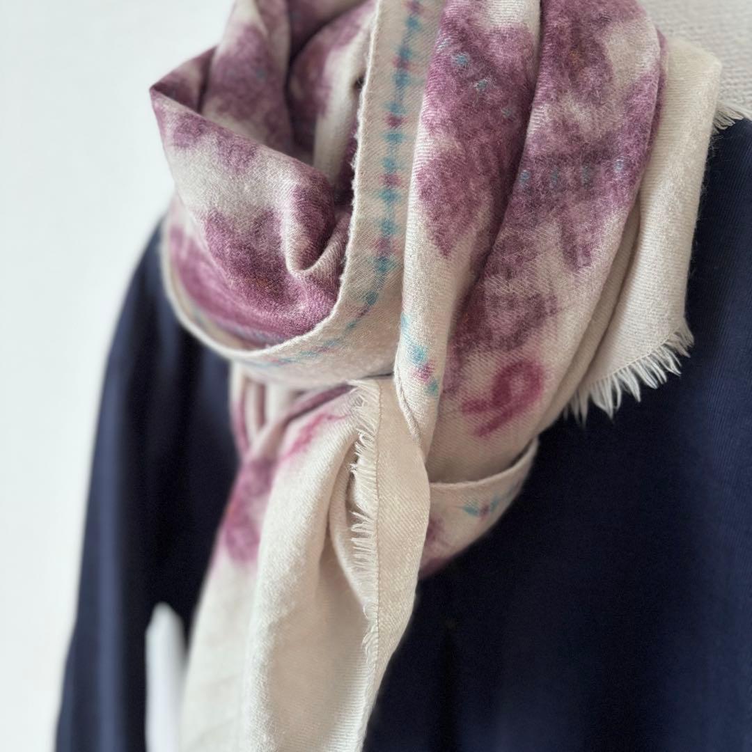 【美品】◆45R ウールストール ショール 45rpm