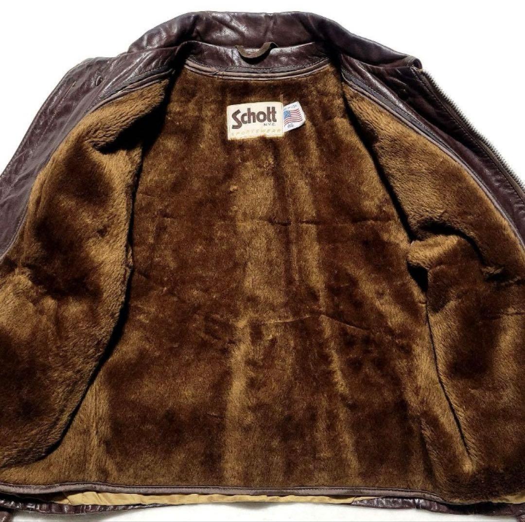 Schott（ショット）ライダースジャケット レザー ボアライナー ブラウン