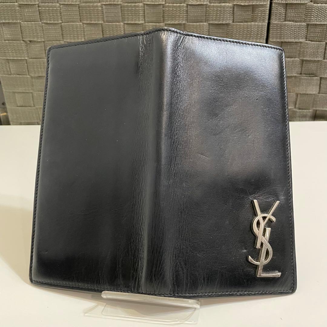 購*す様 SAINT LAURENT YSL 黒 長財布 シルバーロゴ付き