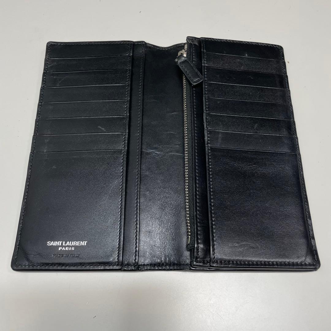 購*す様 SAINT LAURENT YSL 黒 長財布 シルバーロゴ付き