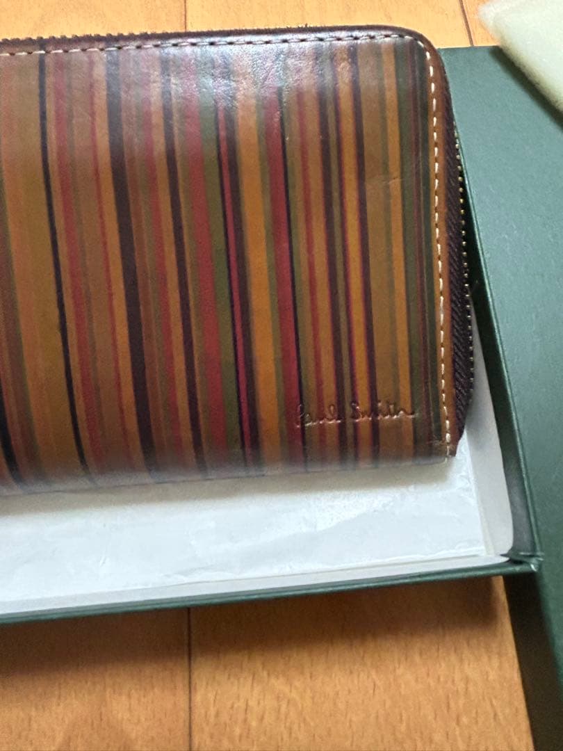 ポールスミス ヴィンテージマルチストライプ ラウンドファスナー レザー 長財布