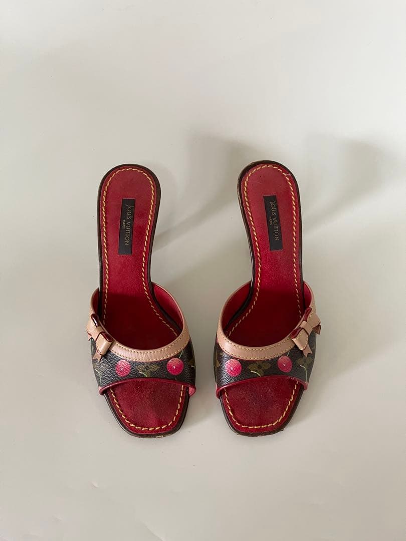 正規品 ルイヴィトン 村上隆コラボ チェリー柄 サンダル ミュール ヒール