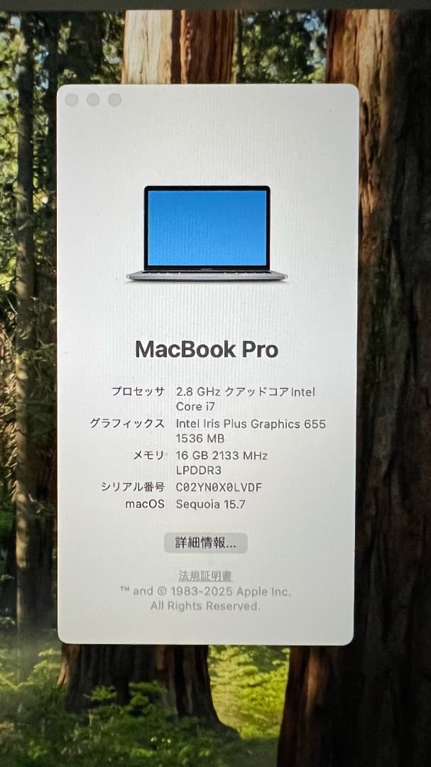 2019年 MacBook Pro 13インチ (16GB, 1TB SSD)