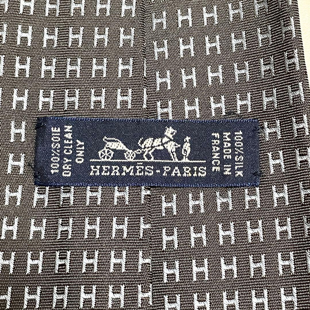 HERMES　エルメス　ネクタイ　ファソネ　総H柄 H織　ブルー　グレー　シルク