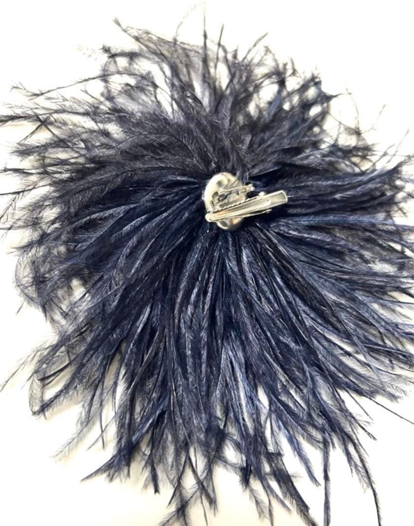 オーストリッチ　フェザーコサージュ　ネイビー小