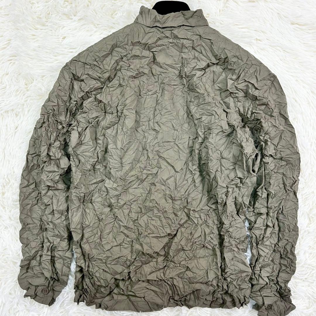 美品　イッセイミヤケ　ブラウス　シワ加工　前開き羽織長袖　カーキ　M