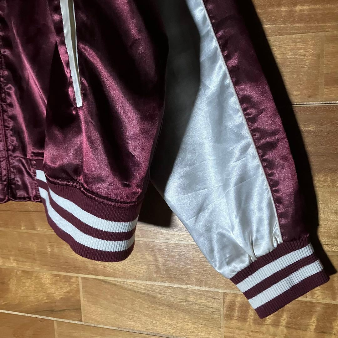 スカジャン　ラグラン　朧　和柄　龍　ドラゴン　桜　月　バイカラー　刺繍　XXL