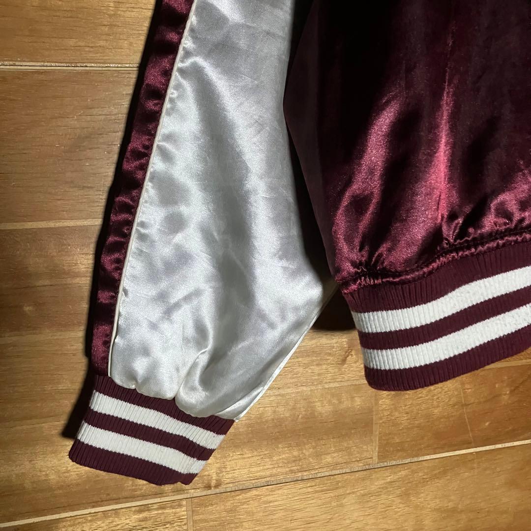 スカジャン　ラグラン　朧　和柄　龍　ドラゴン　桜　月　バイカラー　刺繍　XXL