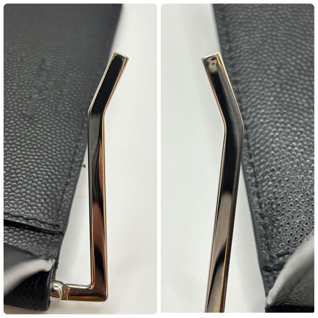 【極美品】サンローラン マネークリップ キャビアスキン ロゴ 黒 レザー