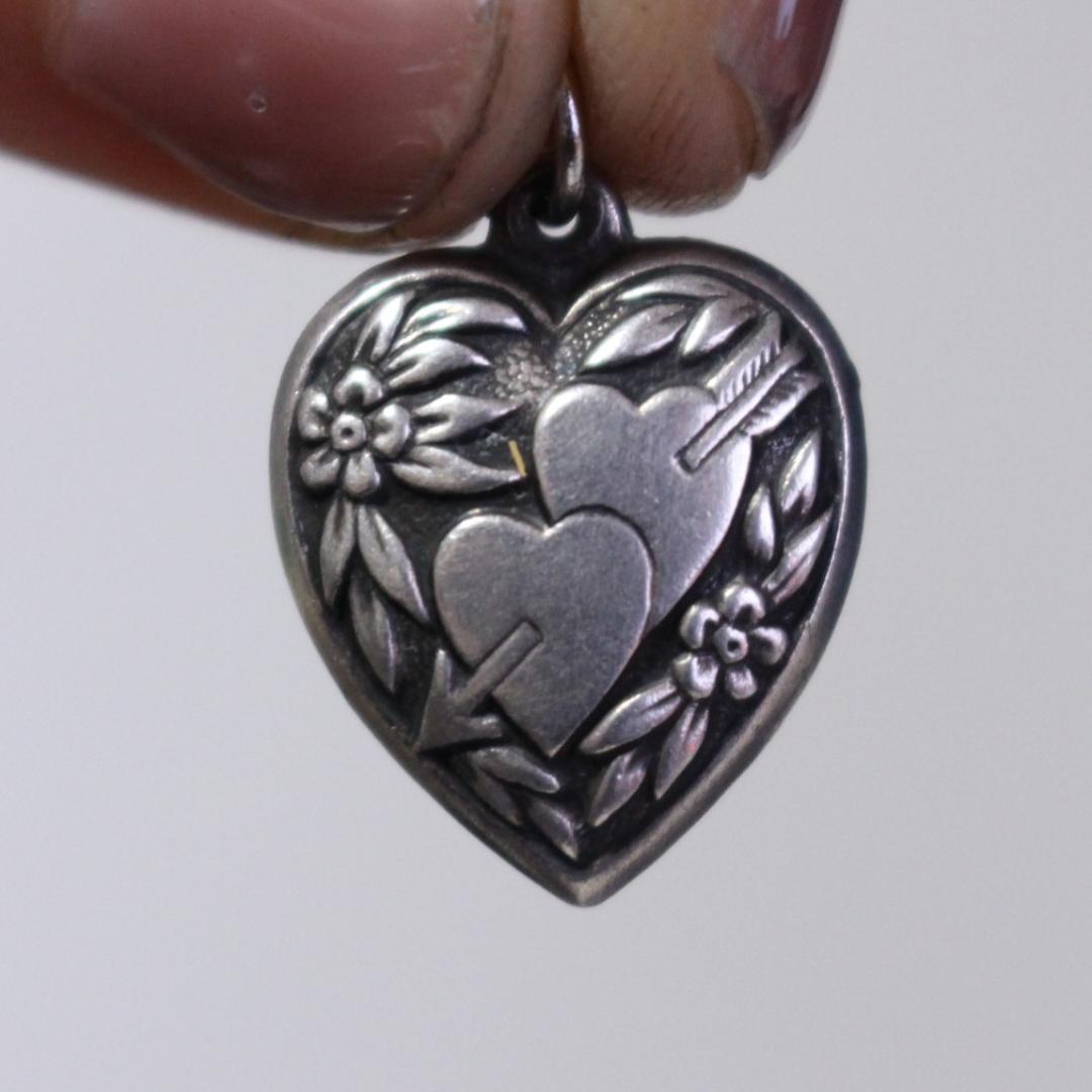 40s　スウィートハートジュエリー　WW2　シルバー　勿忘草　両面　両想い　矢