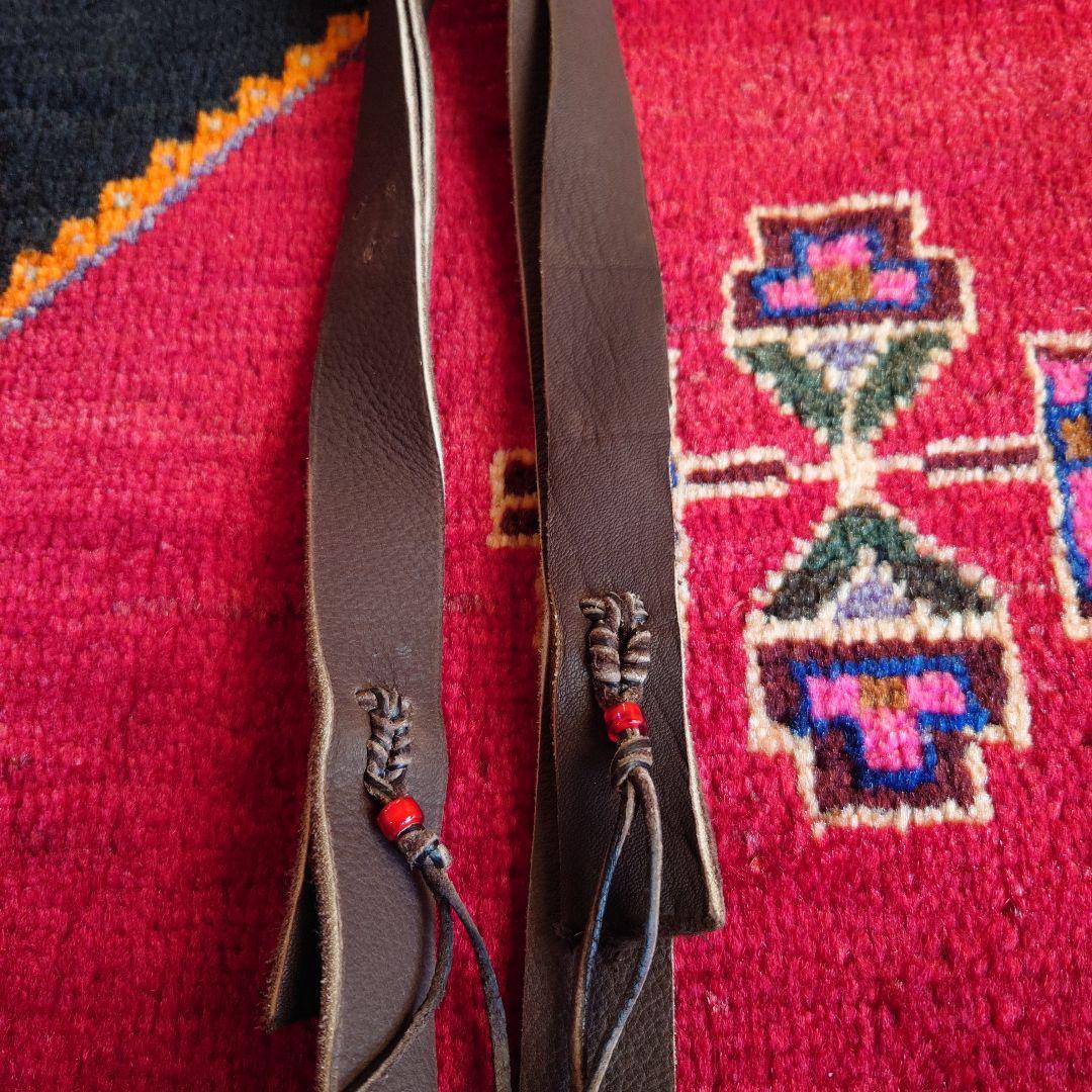 新品 未使用品 鹿革 巾着 ショルダー バッグ (チョコ色)