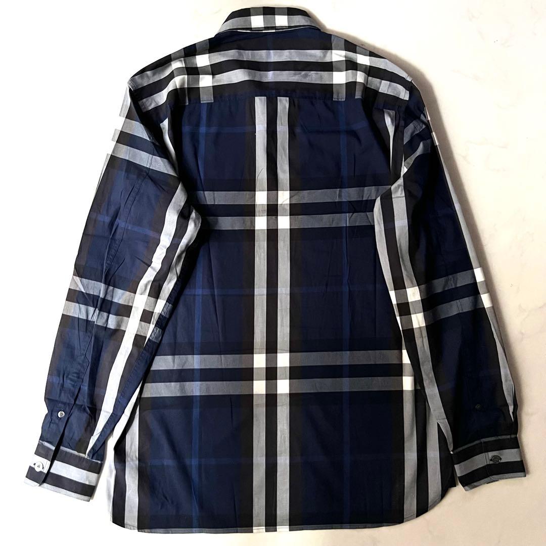 バーバリーロンドンイングランド メガチェック 長袖シャツ ブルー 青 大きめ