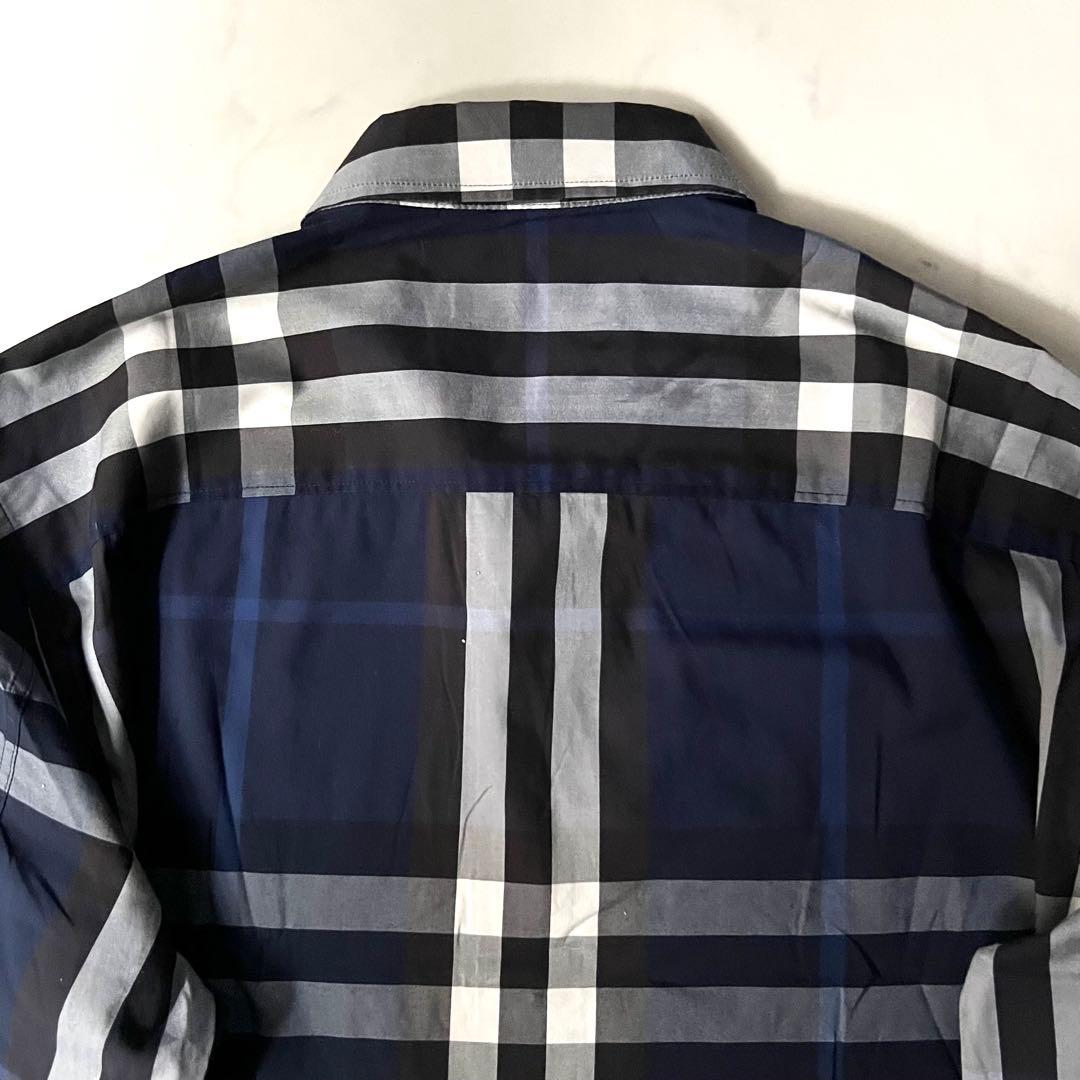 バーバリーロンドンイングランド メガチェック 長袖シャツ ブルー 青 大きめ