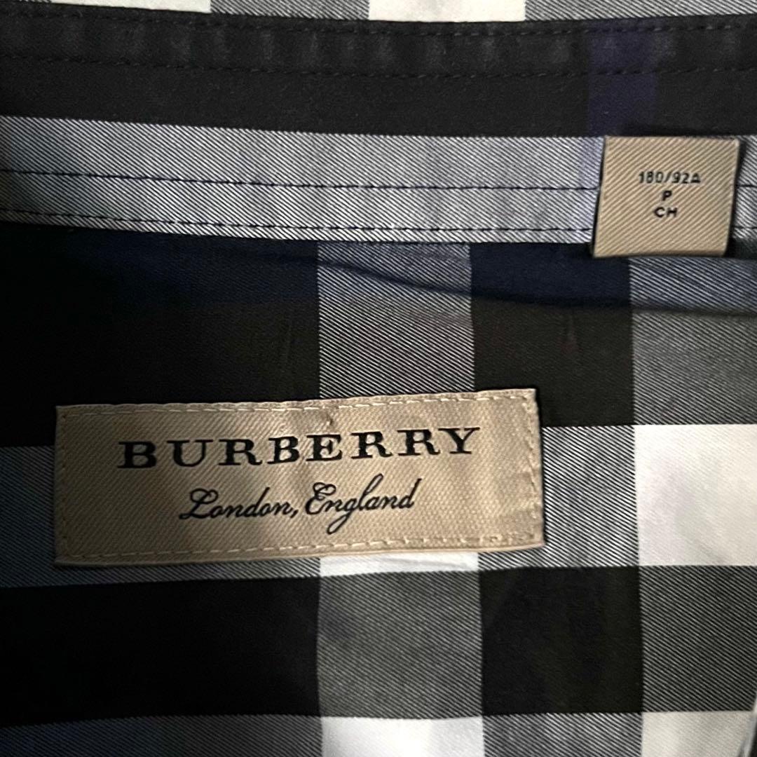 バーバリーロンドンイングランド メガチェック 長袖シャツ ブルー 青 大きめ