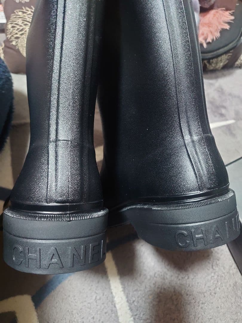 新品シャネルラバーブーツブラック長靴レインブーツ24cm~24.5cm