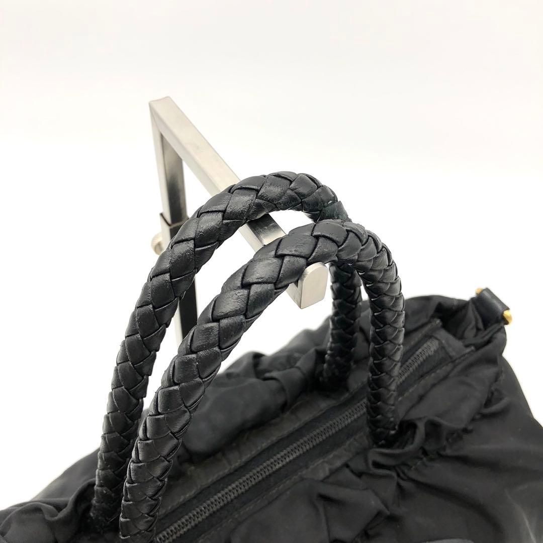 ✨ギャランティ付✨プラダ ハンドバッグ 2way ロゴ金具 リボン ナイロン 黒