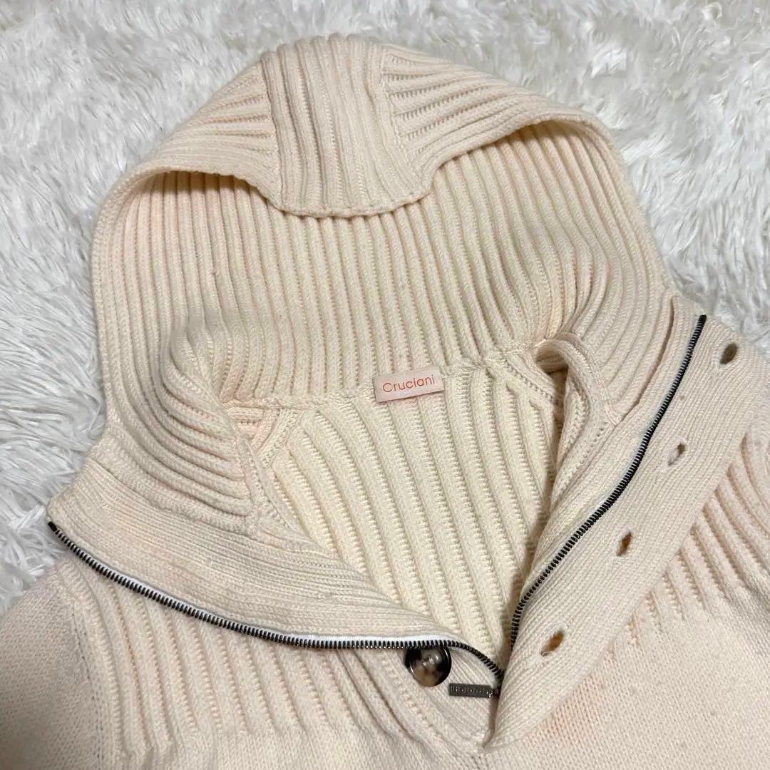 最高級イタリア製　クルチアーニ　タートルニット　ハーフジップ　フード　肉厚