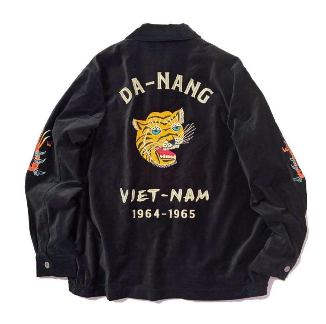 HOUSTON スカジャン ベトジャン 黒 虎スカル龍刺繍