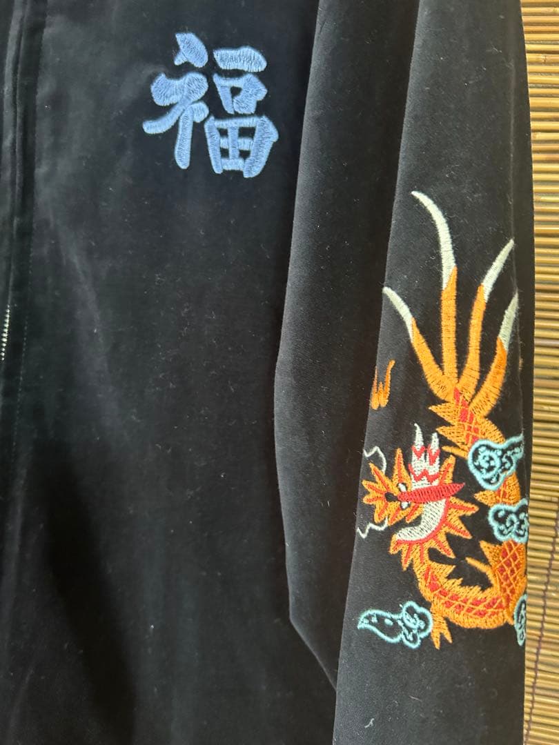 HOUSTON スカジャン ベトジャン 黒 虎スカル龍刺繍