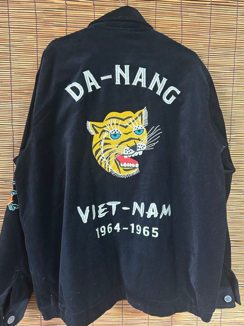 HOUSTON スカジャン ベトジャン 黒 虎スカル龍刺繍