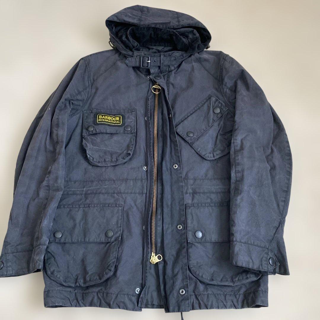 BARBOUR インターナショナル　M レア　ブラック　フード付き　オイルド