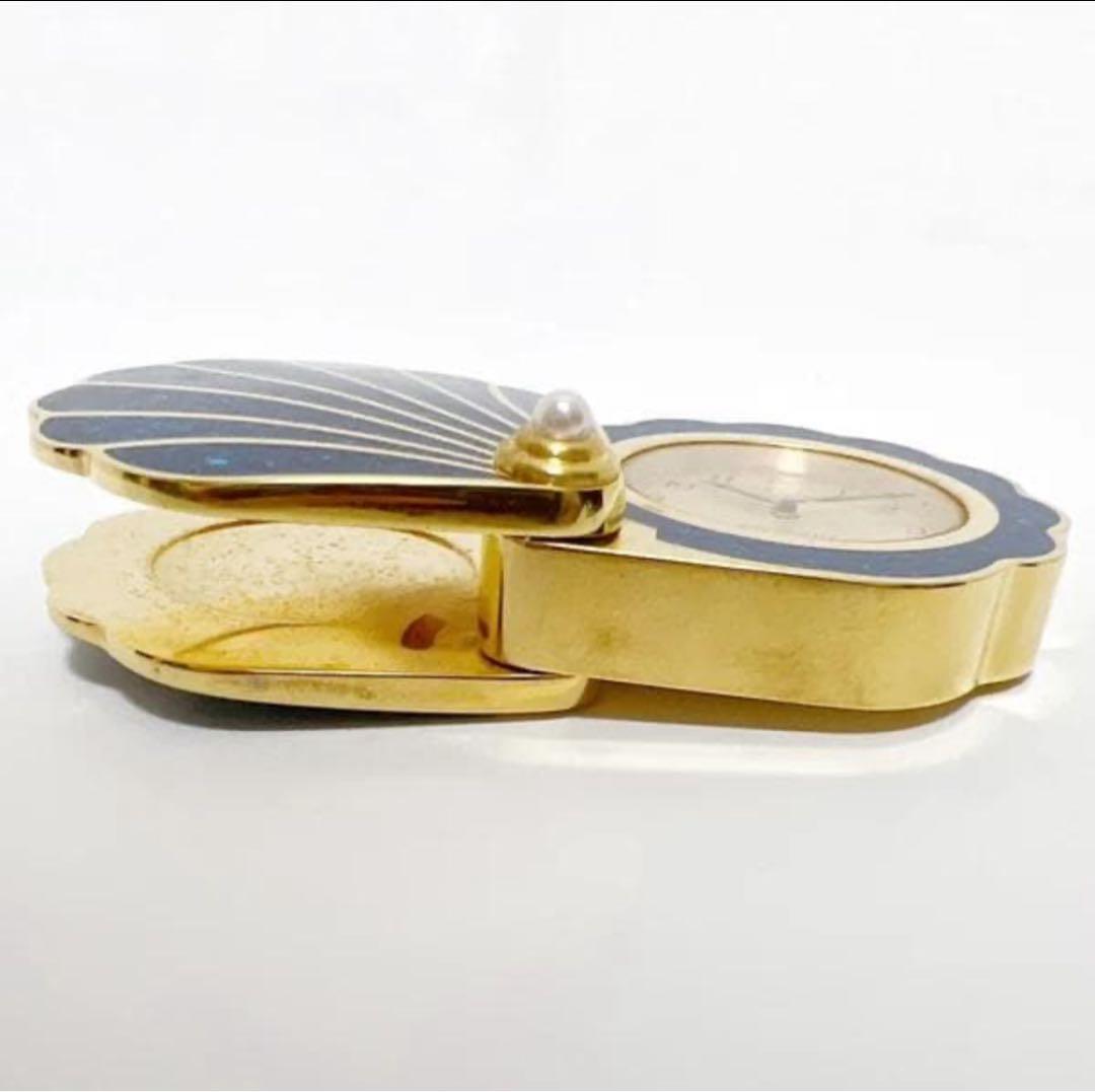 【美品】◆MiKIMOTO◆ミキモト 手持ち時計 ブルー ゴールド 真珠付 貝型