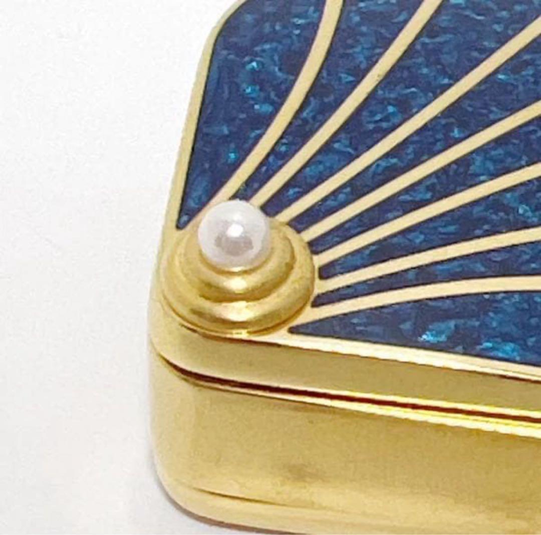 【美品】◆MiKIMOTO◆ミキモト 手持ち時計 ブルー ゴールド 真珠付 貝型