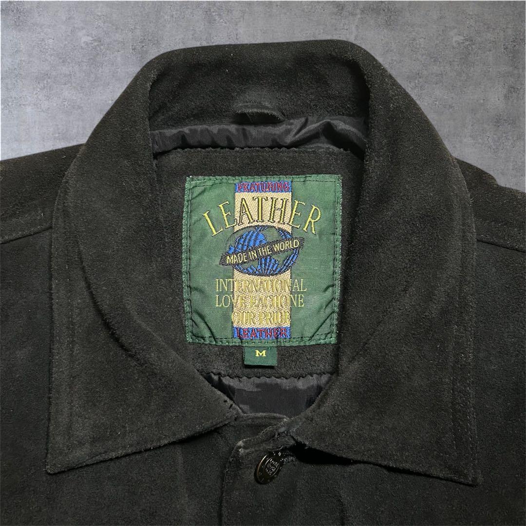 80s unknown スエード レザージャケット 短丈 本革 ブラック