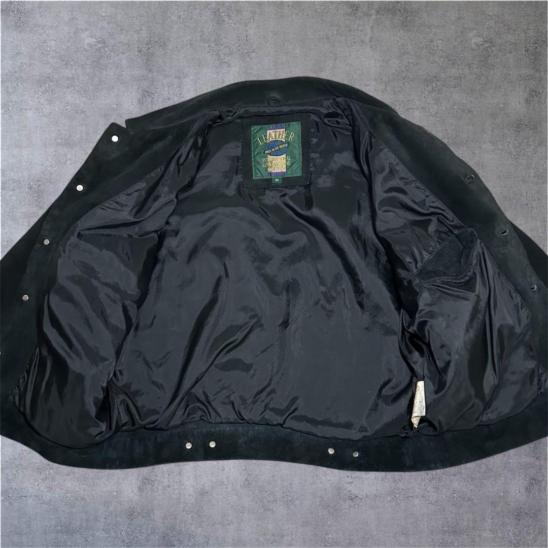 80s unknown スエード レザージャケット 短丈 本革 ブラック