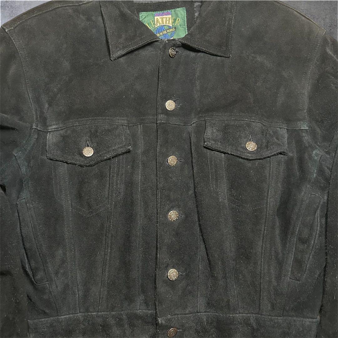 80s unknown スエード レザージャケット 短丈 本革 ブラック