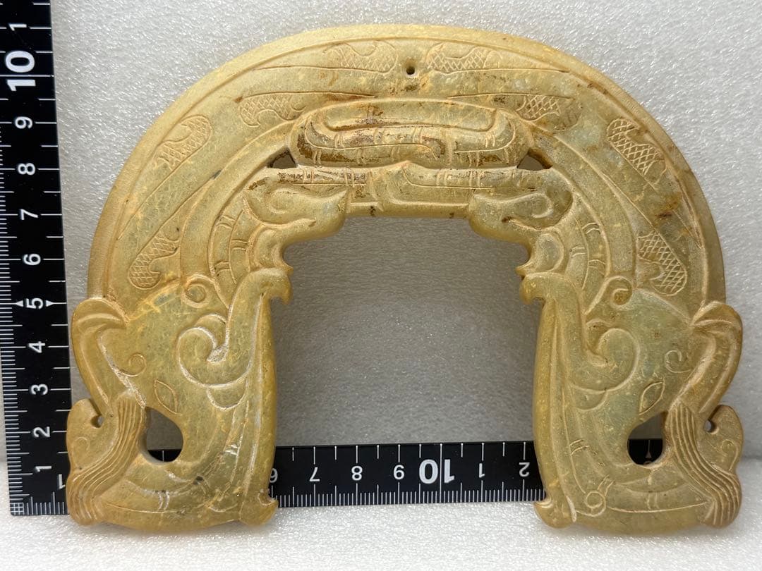 古玉 翡翠製 彫刻 ネックレス手彫り 天然石 古玩 両面彫刻 玉璧